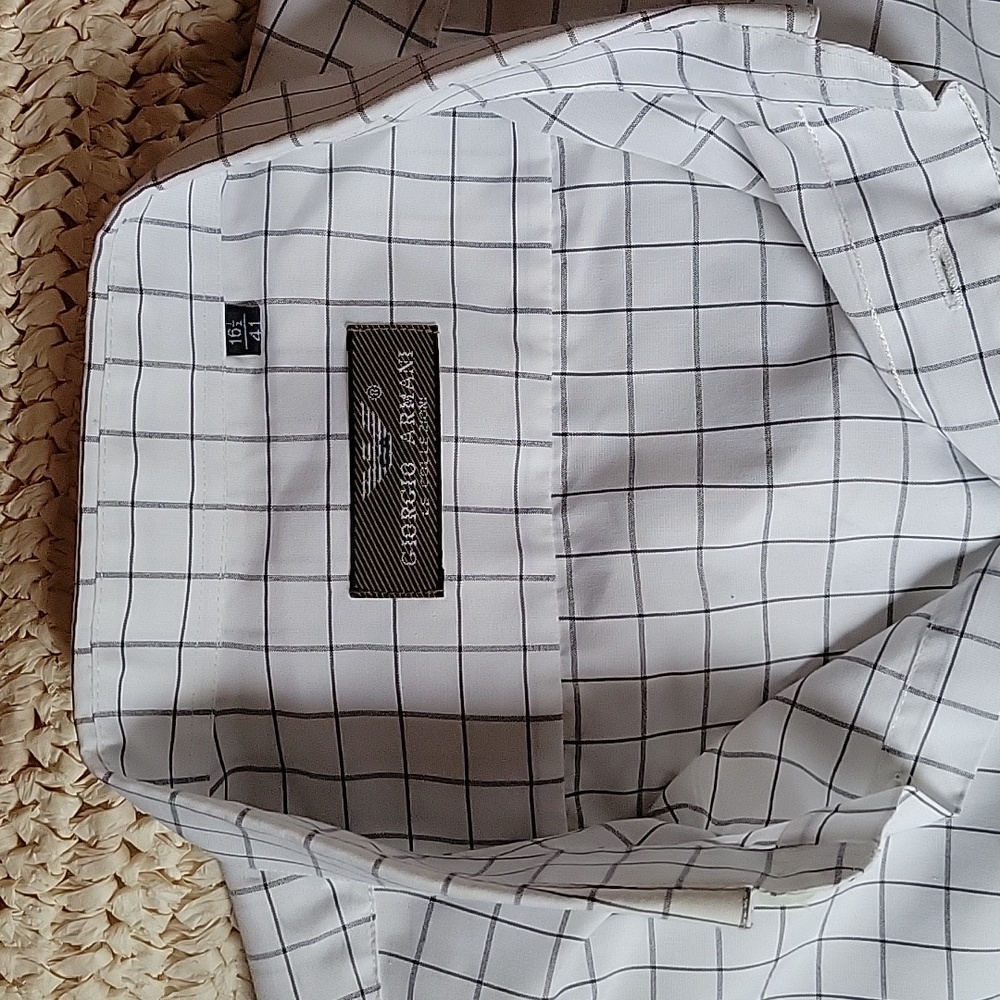 Giorgio Armani Le Collezioni button down dress shirt, black/white check, sz 16.5 - Picture 8 of 10